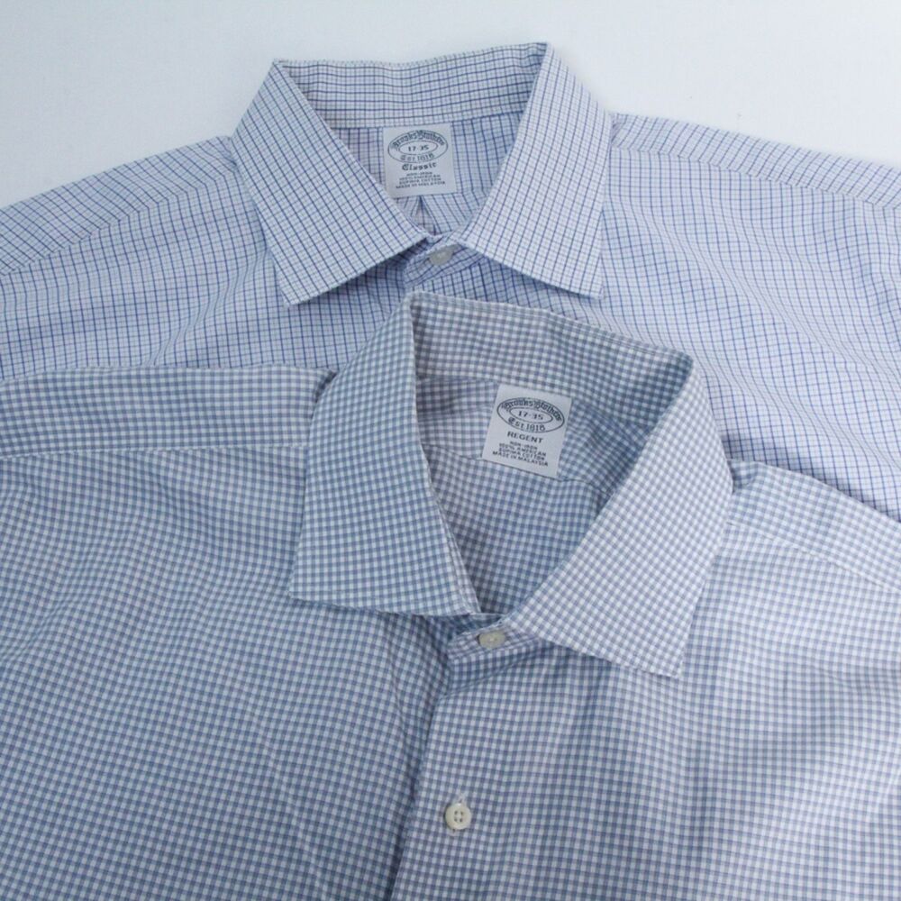 Brooks Brothers Men's Micro Check Casual Button-Down Shirt Size 17-35 Lot of 2